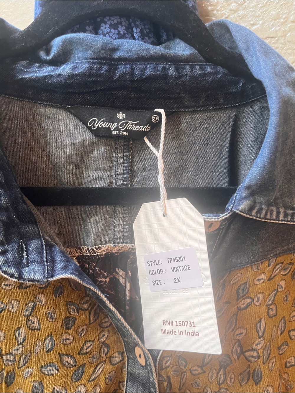 NWT Young Threads Patchwork Denim Jacket/shirt - Multicolor - Picture 3 of 10